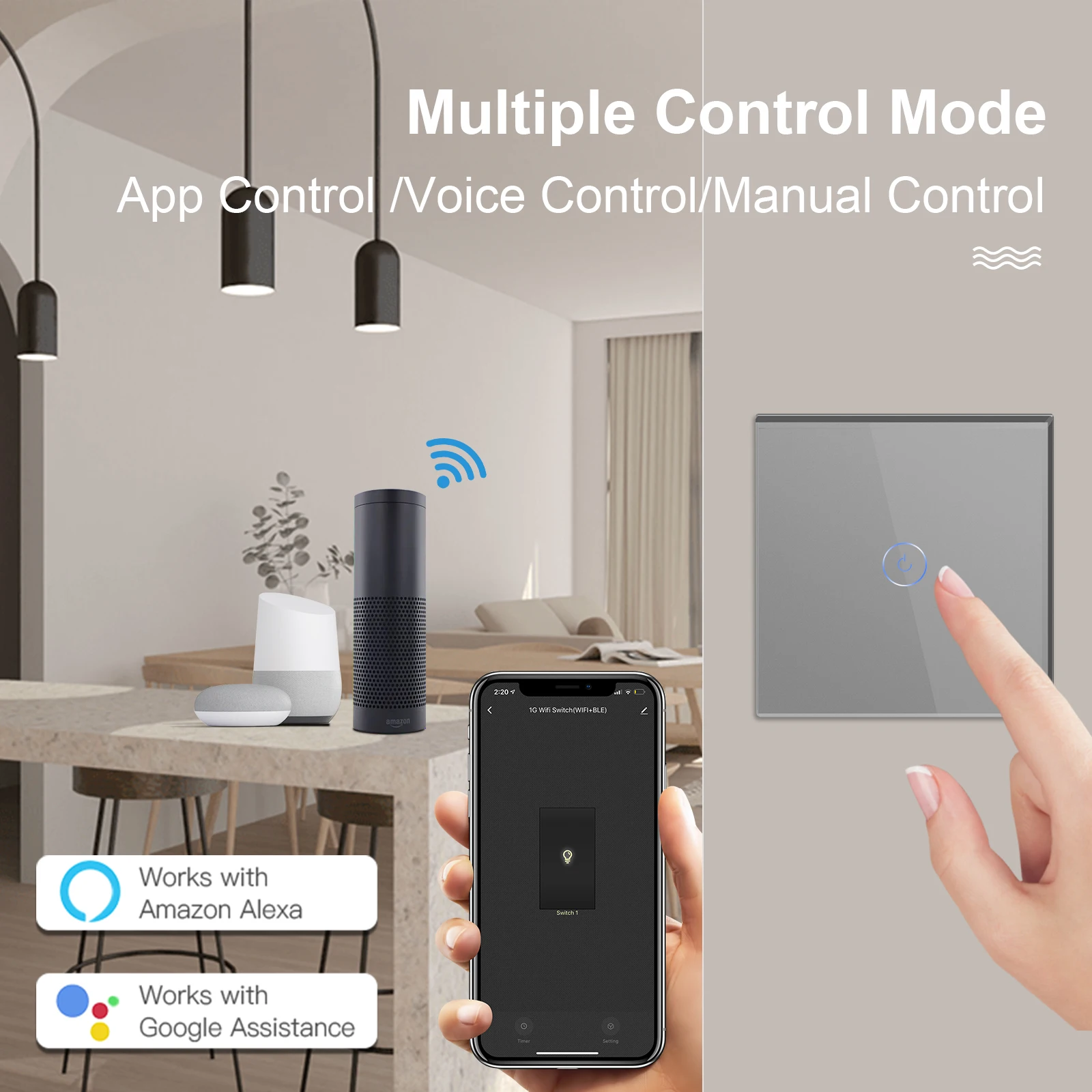 BSEED Tuya สวิทช์ Wifi 1 2Way Wall Light สวิทช์สำหรับบันไดหน้าจอโทรศัพท์ Google Home App ควบคุมสมาร์ท10A