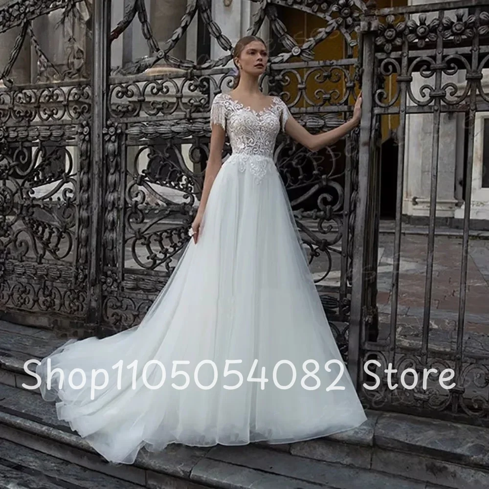 Personalizado romântico branco clássico vestidos de casamento com decote em v rendas apliques franja a linha plissado até o chão nupcial weddi