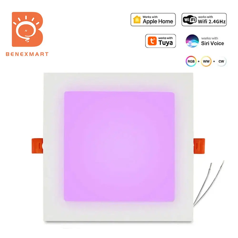 

Benexmart Homekit WiFi 10W Led Smart Downlight RGBCW Recessed Ceiling Light with Square Panel Alexa Google Home Voice Control