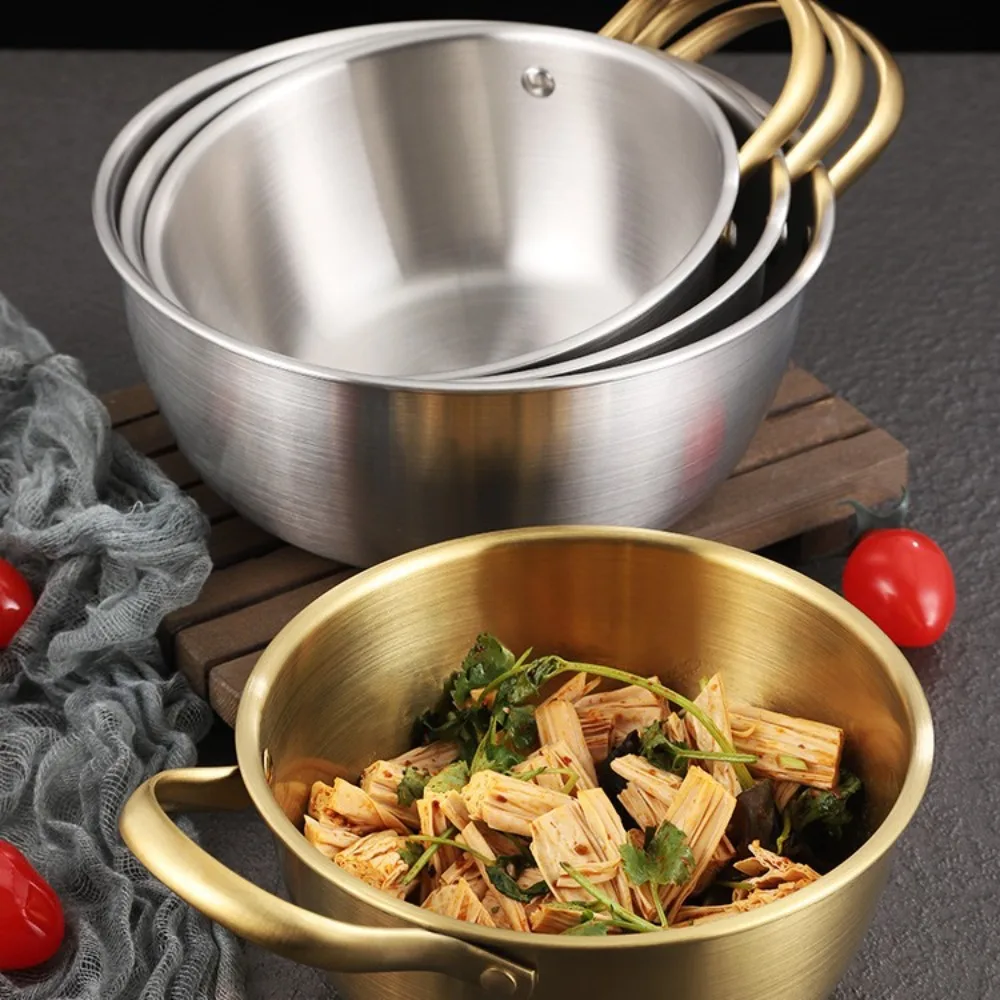 

Nonstick Heat-resistant Korean Ramen Pot Stainless Steel Thickened Mixing Pot Single Handle Noodles Bowl Salad