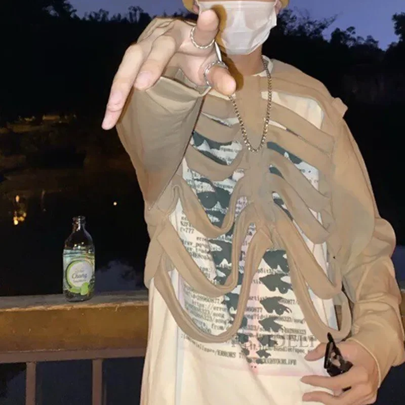長袖フード付きスウェットシャツ,頭蓋骨の中空,モノクロ,ストリートスタイル,ハロウィーンのパーティー,新しい,ydl36,春と秋,2024