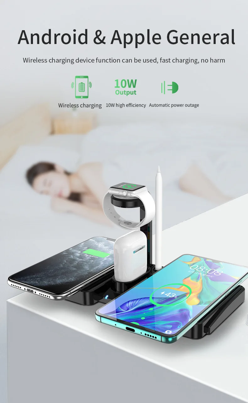 Magnetischer kabelloser Lade-Telefonständer – Multi-Geräte-Dock für iPhone AirPods, Apple Watch 1–5 und Apple Pencil Desktop Portable