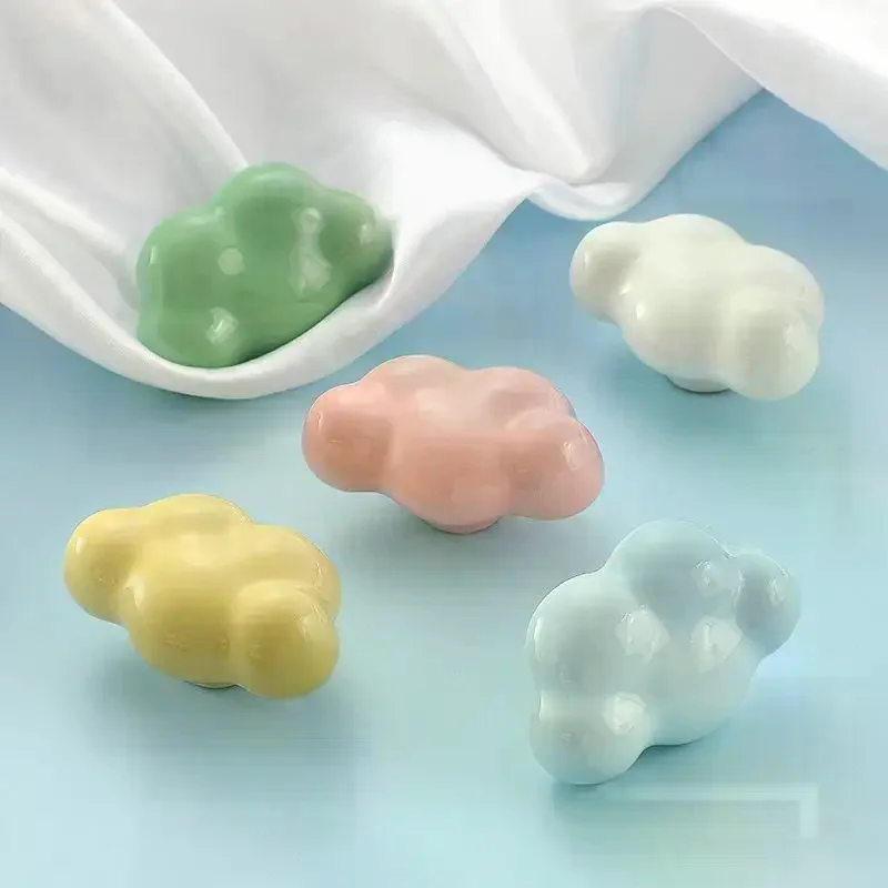 Ceramic Cloud Shape Cabinet Knobs Iridescent Pearl Finish Colorful Drawer Pulls For Kids Room Kitchen Cupboard