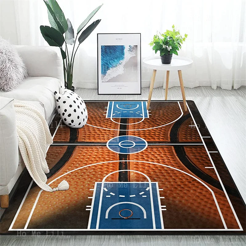 3D Entirety Basketball Court Rim Sport Print Flannel Floor Rugs For Dream Athletes Youth Boys Living Room Bedroom Decor