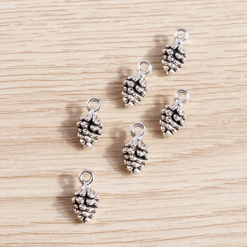 Tusember 30 Stück 7*13mm Anhänger aus Legierungsmetall in Tannenzapfenform, DIY Antik-Silberfarben für Ohrringe, Halsketten, Schmuckherstellung Zubehör – Detail 5