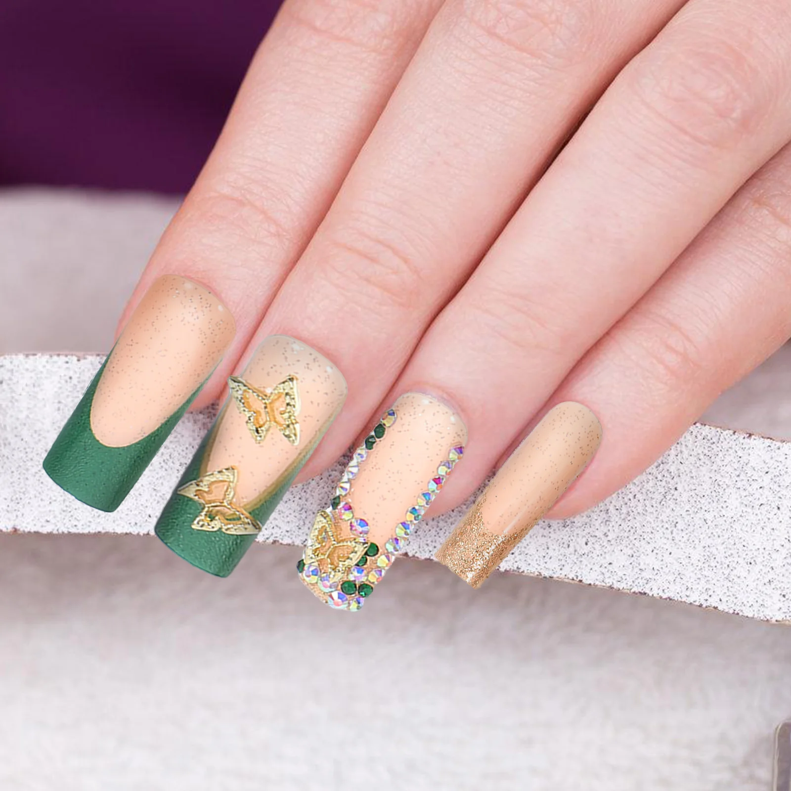 

24 Pcs False Nails Press On Full Coverage Green Coffin Tips Plastic Girls French Manicure Elegant Length Reliable Designs
