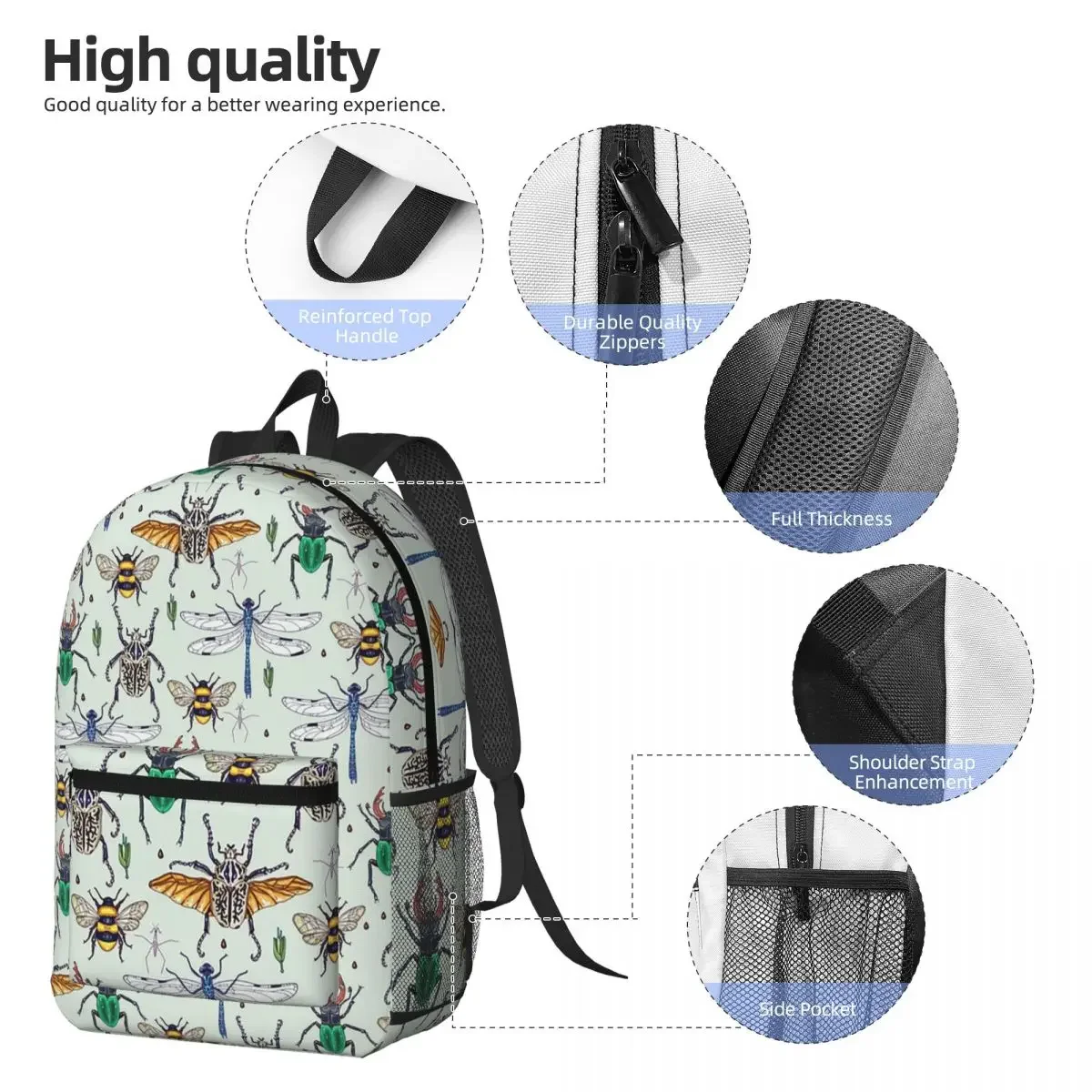 Vintage Insect Entomology Themed Backpack Daypack Large Capacity Boys Girls BookBag School Bag Shoulder Bags for Men Women
