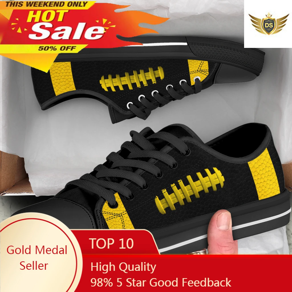 

Black Golden Red Blue Football Design Canvas Shoes For Girls Sneakers Breathable New Spring Fashion Flat Shoes