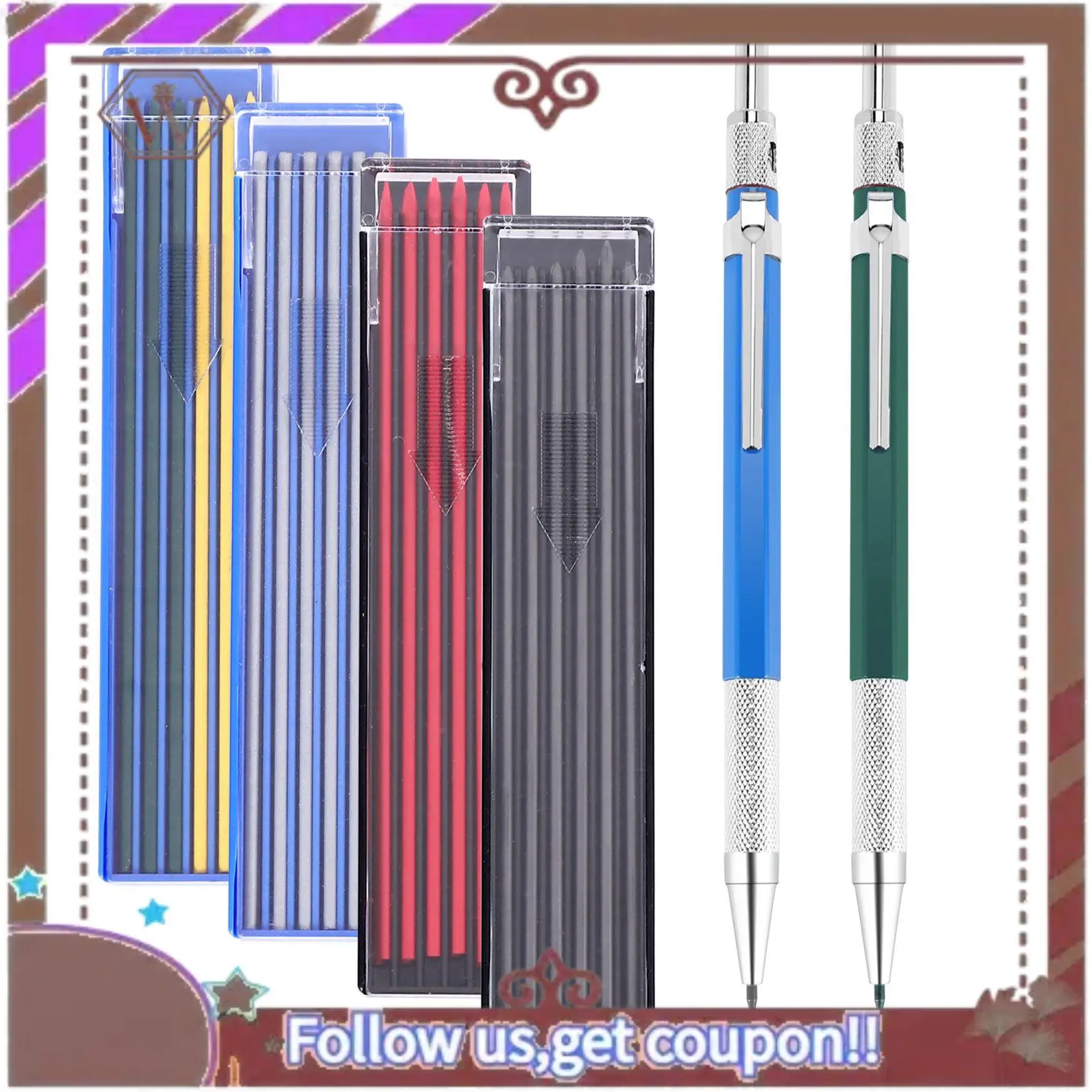 ABBG-2 Pcs Welders Pencil Mechanical Pencils With 48 PCS Round Refills For Tube Pipe Fitter Welder
