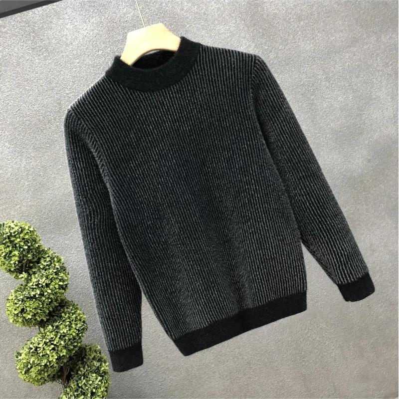 Trend Versatile Spring Autumn New Sweaters Men\'s O-Neck Solid Striped Fashion Casual Loose Long Sleeve Pullovers Knitted Tops