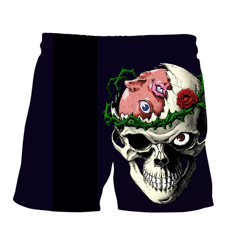 SONSPEE Rose With Thorn Skull 3D Print Shorts Men Women Black Horror Style Graphic Short Pants Personality Street Oversized