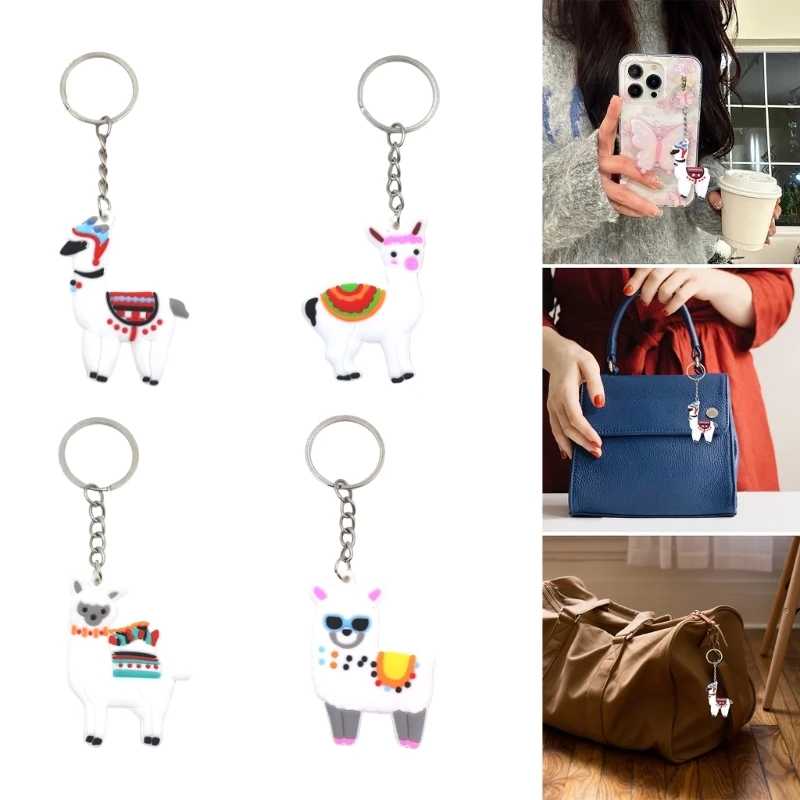 Set of 20 Cartoon Alpacas Key Rings PVC Bag Charm Unique Key Accessory Alpacas Party Supplies for Gifts and Decorations