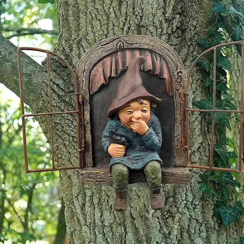 Garden Dwarf Statue Elf Going Out Tree Hugger Miniatures Decoracion Jardin Exterior Knickknacks Garden Decoration Outdoor