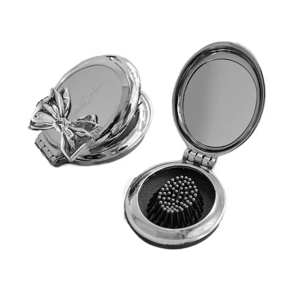 

Portable Mini Silver Round Hairbrush with Mirror Travel Massage Folding Hairbrush Women's Hair Brush Styling Tool