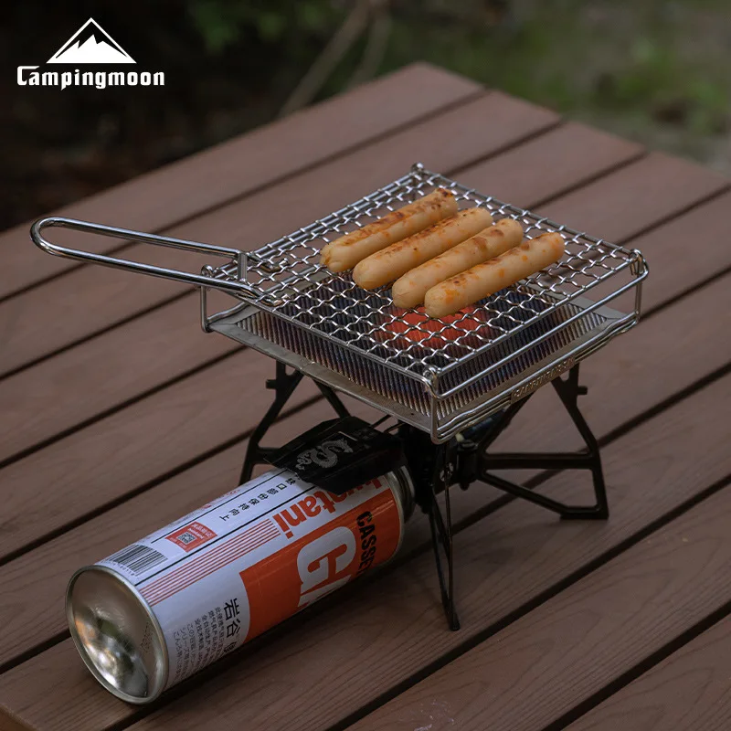 CAMPINGMOON Outdoor Camping 304 Stainless Steel Folding Toast Grill Net, Evenly Baked Card Type Gas Stove Barbecue Net