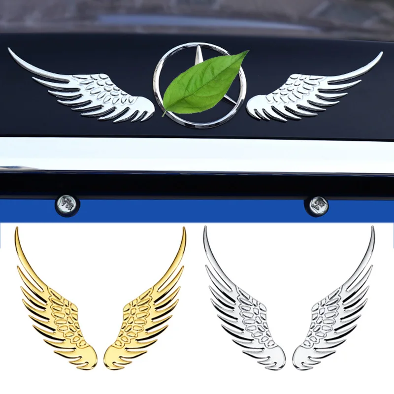 2PCS Angel Wings Car Stickers Aluminum Alloy Metal 3D Decorative Stereo Sticker Exterior Accessories