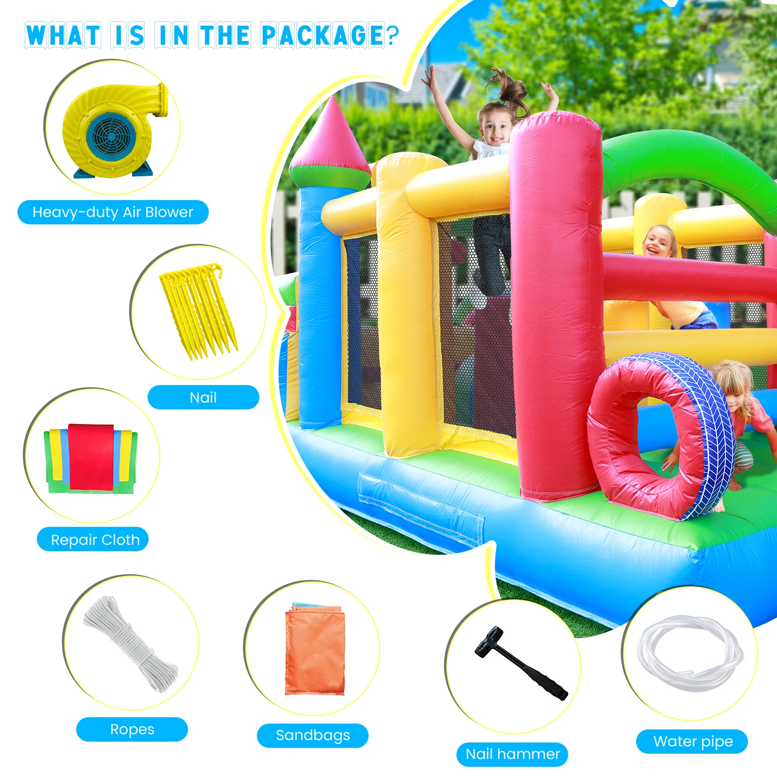 Inflatable Obstacle Course Water Slide with Ball Pool Bounce Combo Backyard Family Party Outdoor Fun Activity 650x300x250cm