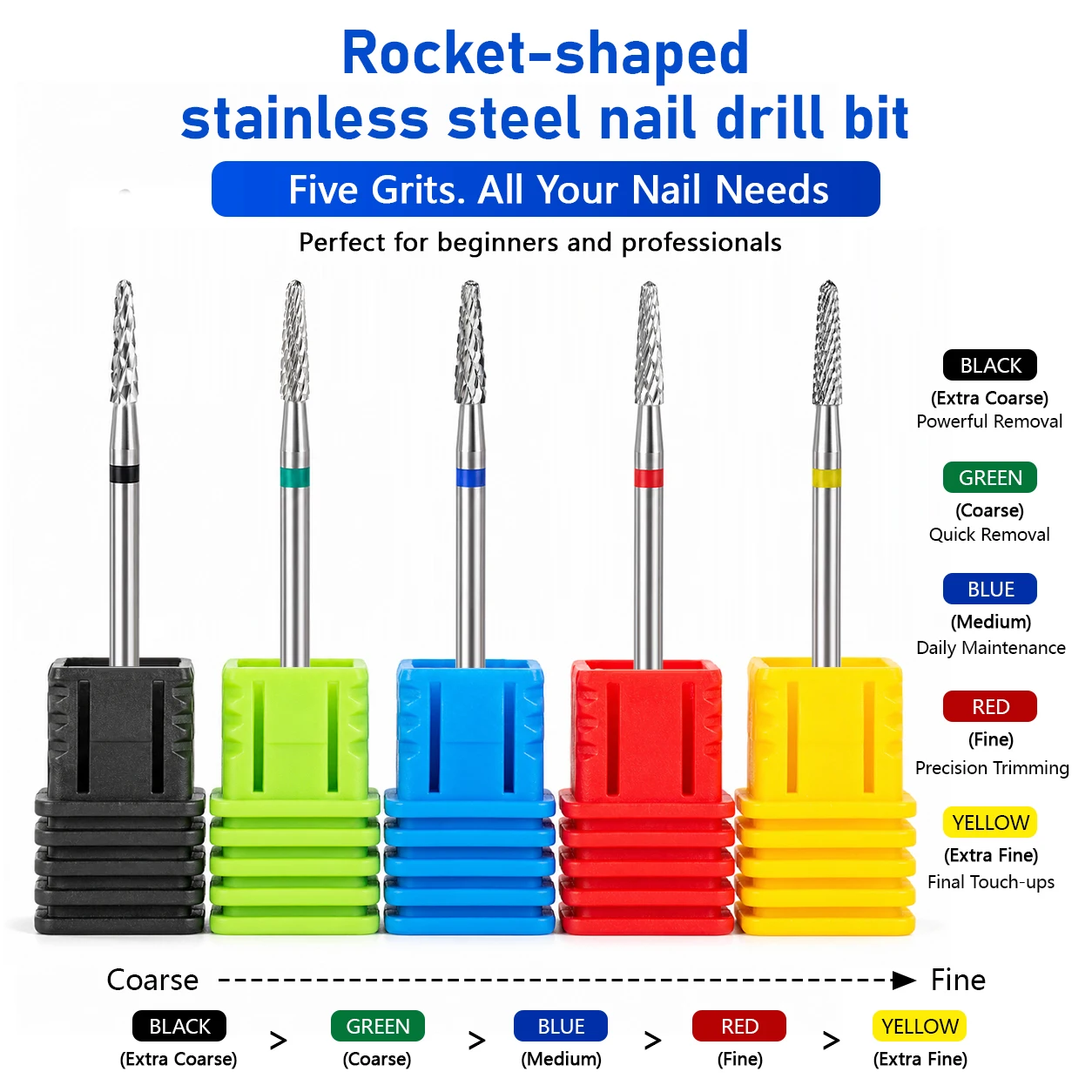 1pc Short Taper Cone Stainless Steel Nail Drill Bit for Acrylic Gel Removal Burr Cuticle Milling Cutter For Manicure E-File Bits