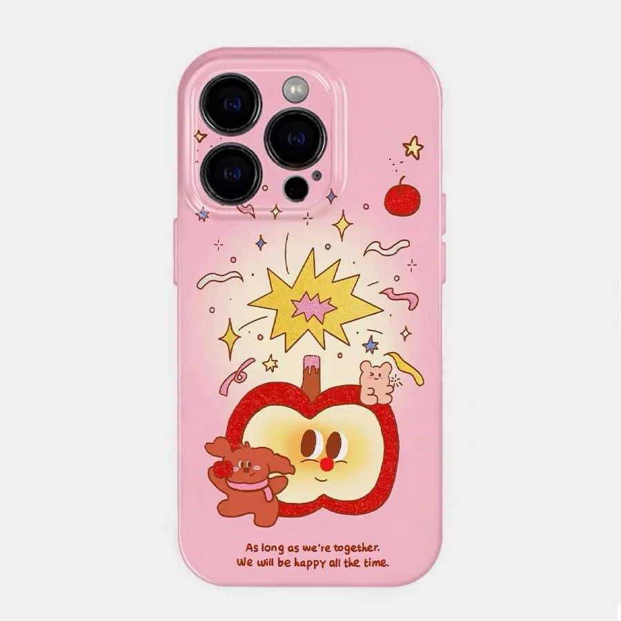 

Pink Apple Puppy Case for IPhone 15 14 13 Pro Max 14 PLUS Back Phone Cover for 12 13 Mini 11 Pro Max XS XR 8 7 Plus SE 2020 Capa