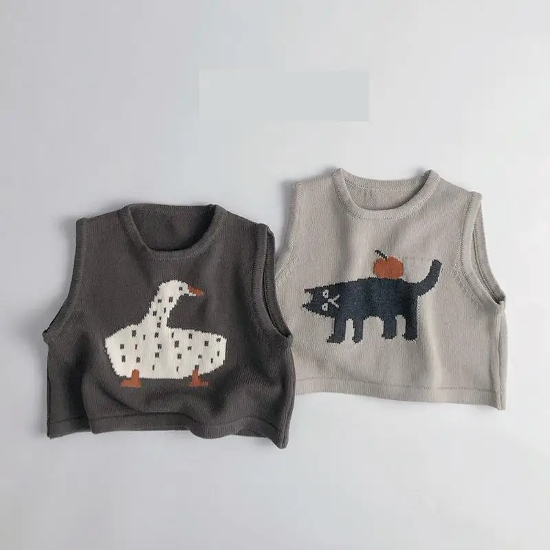 Children Sleeveless Sweater Toddler Kids Cotton Vest Coat Boys Knitted Waistcoat Girls Clothes Cartoon Tops Casual Outerwear