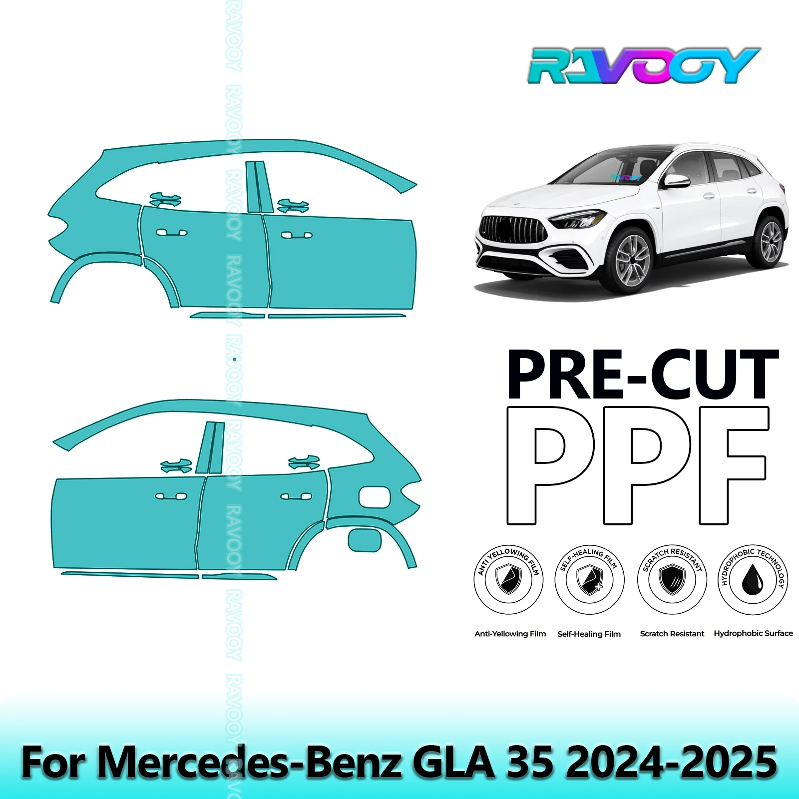 

For Mercedes-Benz GLA 35 2024-2025 8.5mil Clear Matte Pre-Cut PPF Door & A/B Pillar Kit TPU Paint Protection Film Set