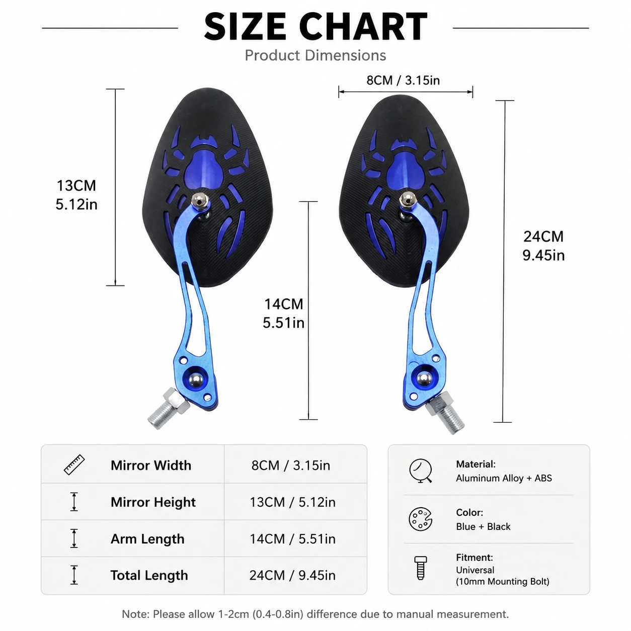 Universal Motorcycle Rearview Mirror CNC Spider Pattern Side Mirror 8mm 10mm Screw Rear View Mirror For Scooter ATV Street Bike