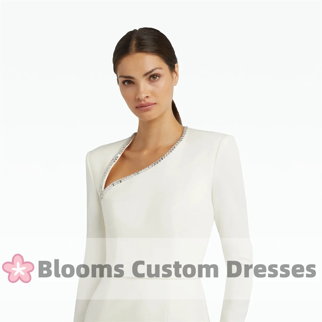 Blooms-Robe de Soirée en Crêpe Ivoire à Manches sulfPersonnalisée, Fente Haute, VincFormelle, Paillettes, ixde Mariage, Bal