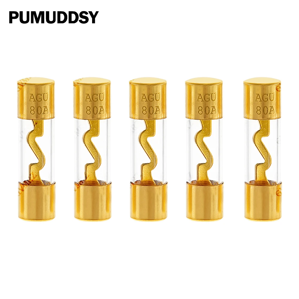 5PCS 10*38 10A 15A 20A 50A 60A 40A 70A 80A 100A Gold Plated Glass AGU Fuse Fuses Pack Car Audio Amp Amplifier 25A 30A