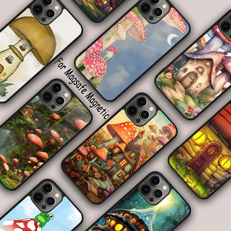 

Магнитный телефонный чехол в виде грибка для APPLE iPhone 16 14 13 12 11 Pro Max 15 Plus, Беспроводная зарядка с чехлом MagSafe