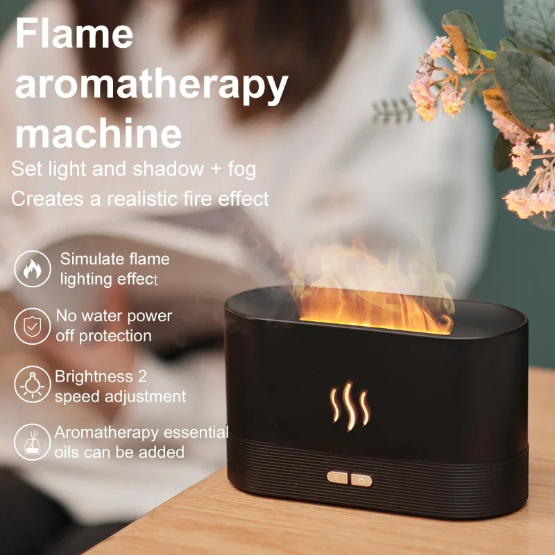 180ML USB Essential Oil Diffuser with Simulation Flame & Atomizer