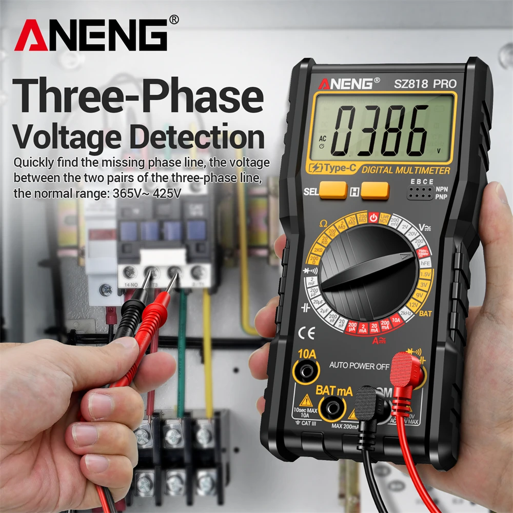 Multimeter ANENG SZ818 Rechargeable Professional AC/DC Voltage NCV Ammeter Voltmeter hFE Triode Capacitor Electrician Test Tools