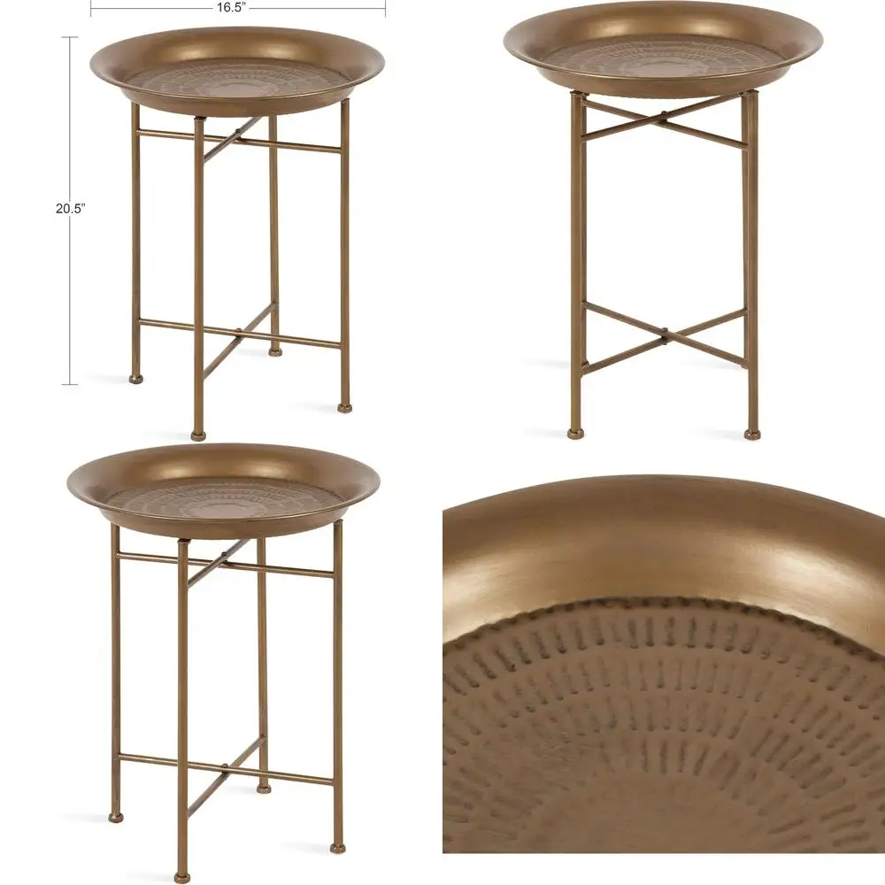 

Round Hammered Metal End Table, Dark Gold Finish