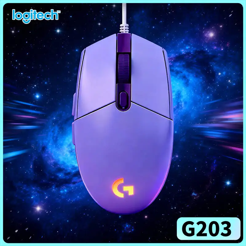 Logitech G203 wired gaming mouse practical compact travel gaming gear dynamic RGB light anti‑slip pads USB notebook