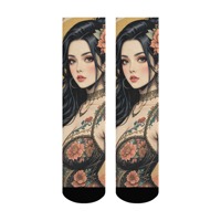 New trendy colorful retro girl floral tattoo print fun happy casual women men socks cycling socks beach socks crazy gift