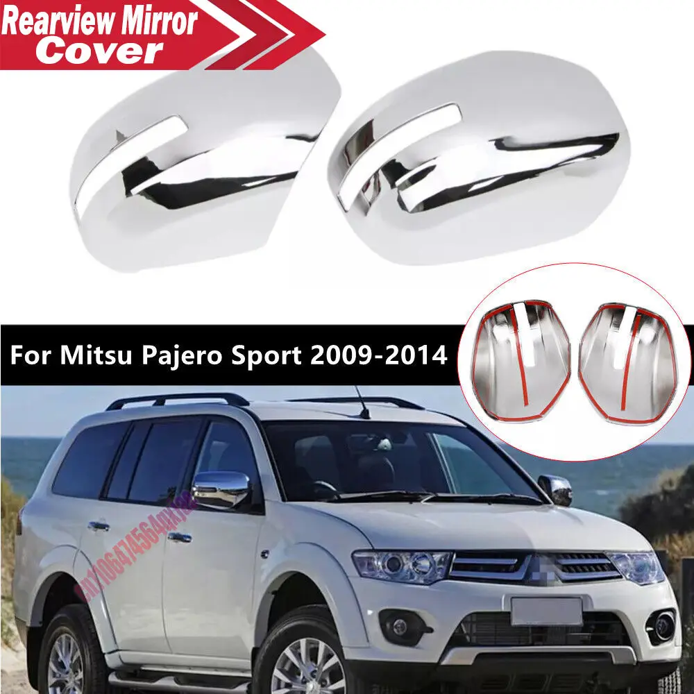 For Mitsu Pajero Sport 2009-2014 ABS Car Rearview Side Mirror Cover Wing Cap Exterior Door Trim Adhesive Sticker