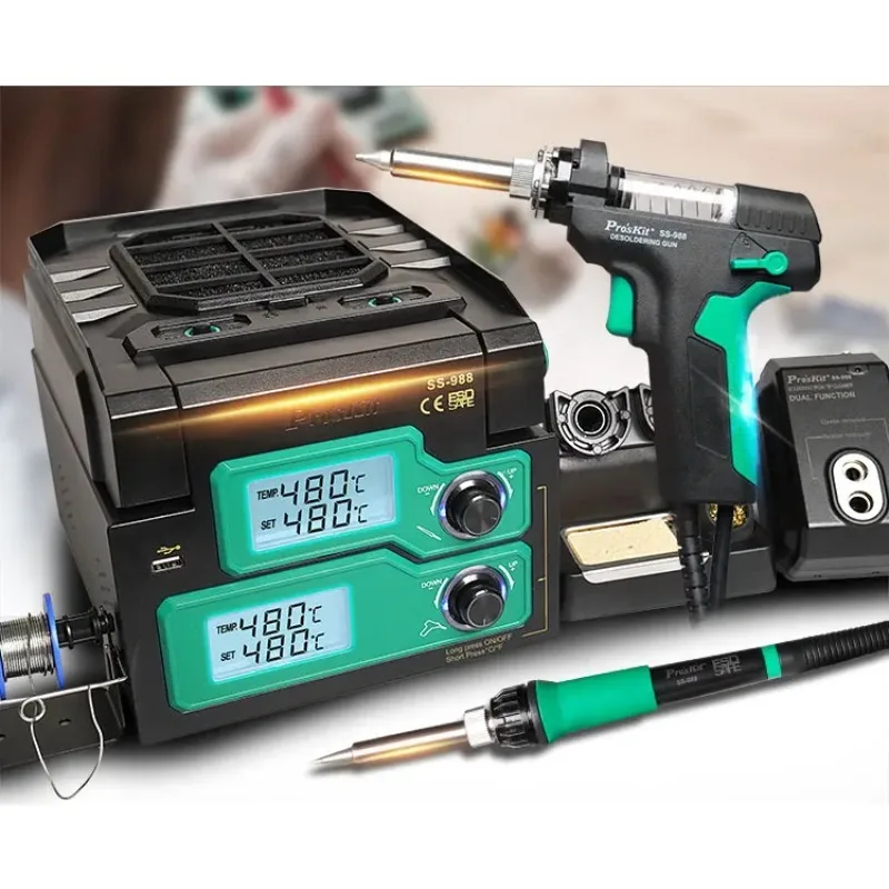 

【2026】Pro'sKit SS-988H Soldering Station Digital LCD Display 220V Smoke Exhaust Soldering Iron For SMD Desoldering Rework Statio