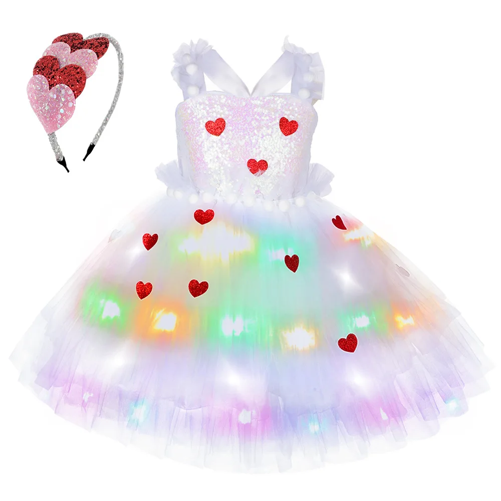 Girls LED Light Up Princess Tutu Dress Guardian Angel Unicorn Costume With Halo Feathers Wing Kids Halloween Carnival Dress Up