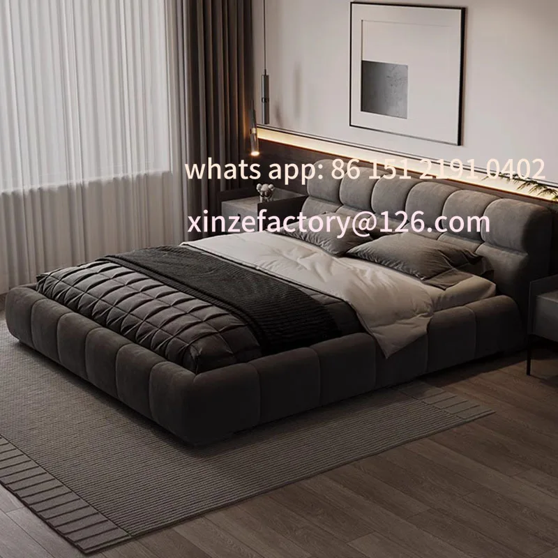 

Customizable Italian minimalist fabric bed technology velvet bed light luxury double