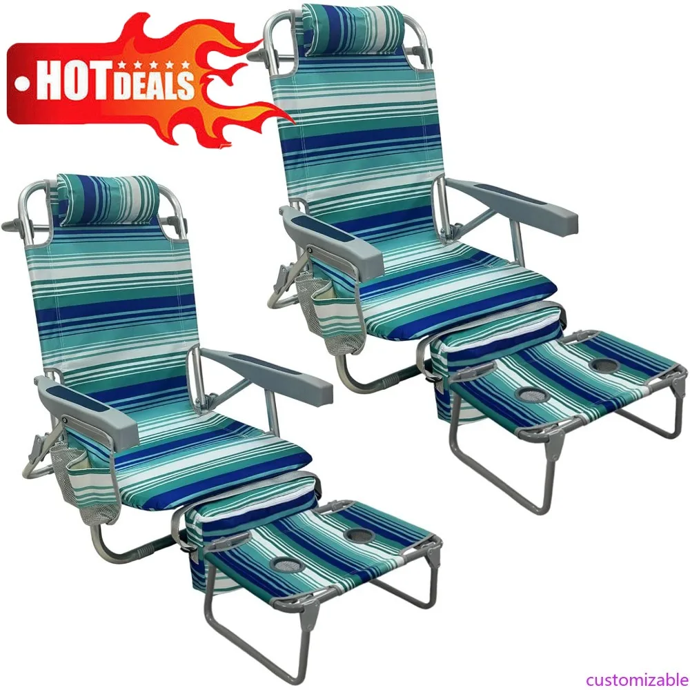 

Customizable-Backpack Beach Chair Aluminum 2 Pack With Folding Camping Table 5-Position Lay Flat Lounge Chair Outdoor For Adults