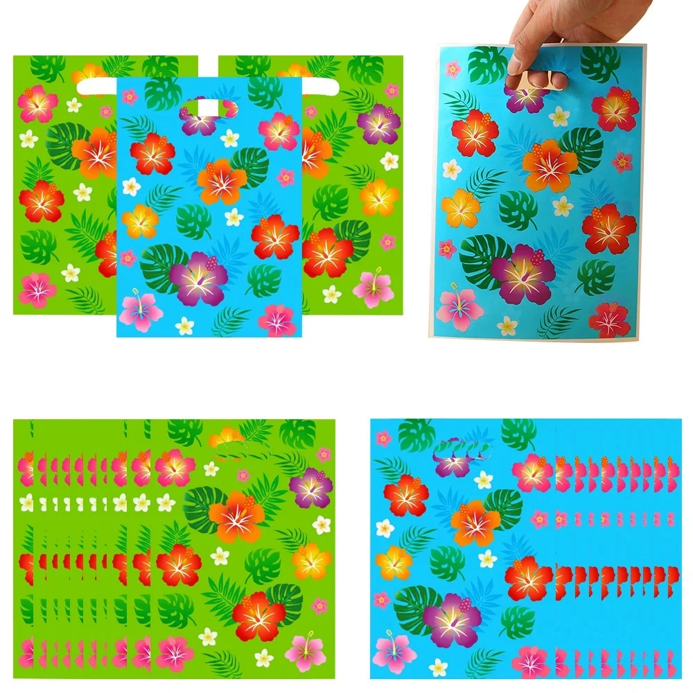 Bolsa de Regalo con Diseño de Flores Hawaianas, Decoración para Fiestas de Cumpleaños en la Playa, Recuerdos para Niños, Bolsa para Dulces y Galletas, Fiesta Tropical Hawaiana Luau