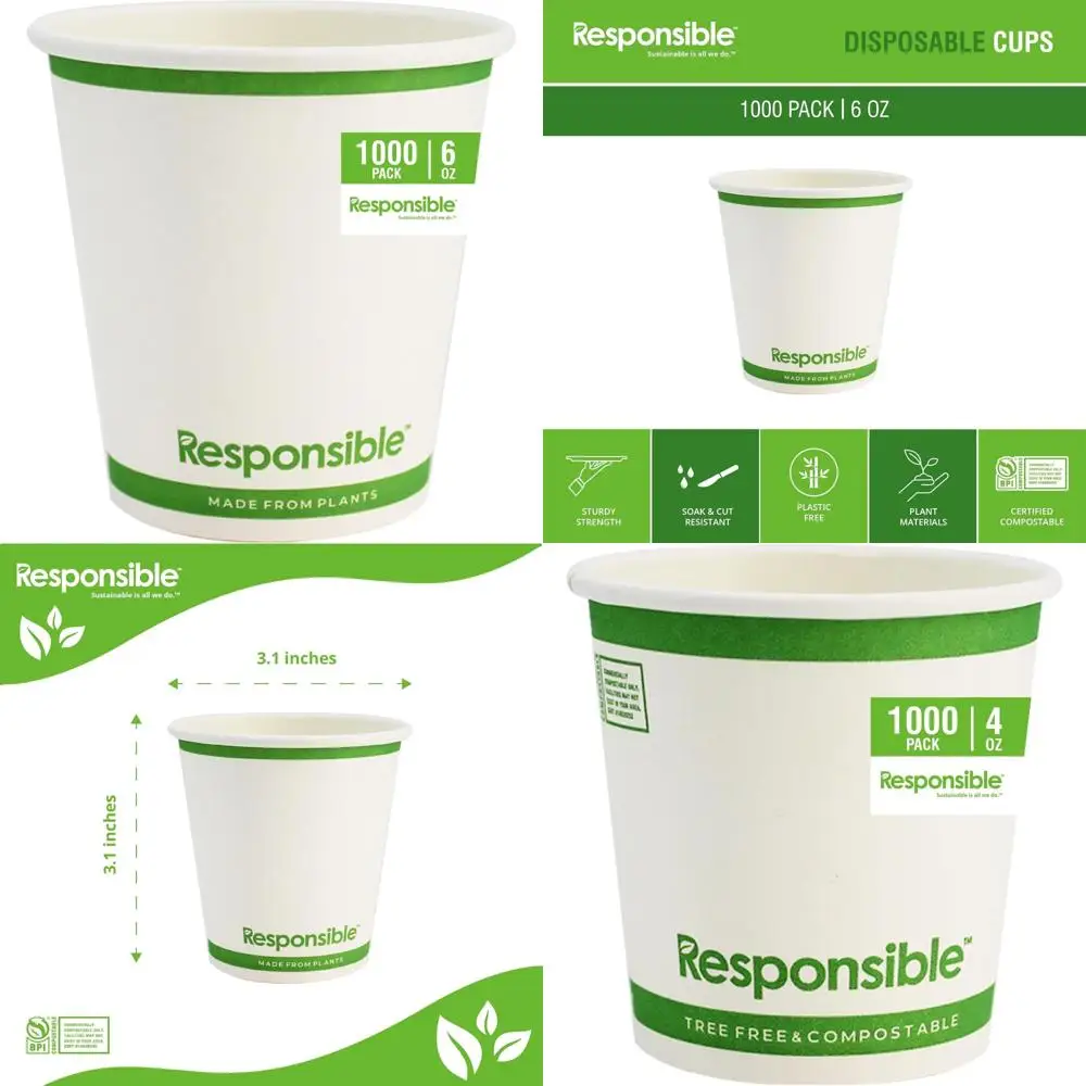 

Компостируемые бумажные горячие чашки оптом, 6 унций, дополнительная прочность, изготовленные без деревьев, устойчивые кофейные чашки
