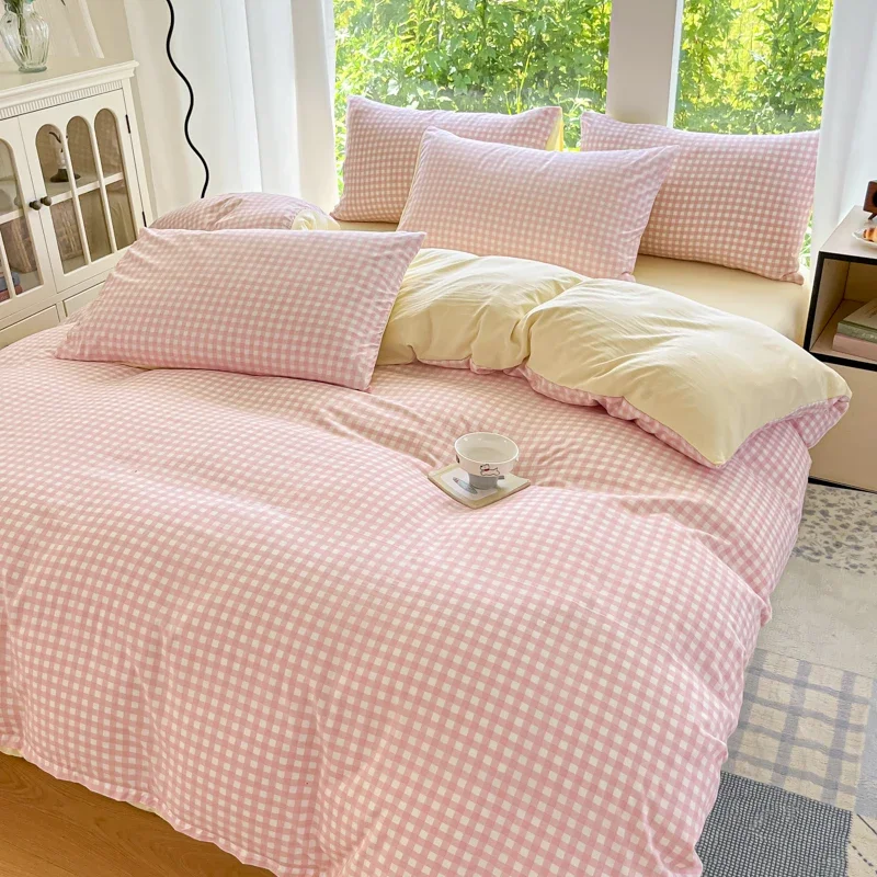 1 Pcs Simple Plaid Duvet Cover Soft Skin-friendly All Seasons Quilt Covers Comfortable Durable Machine Washable Blanket Cover