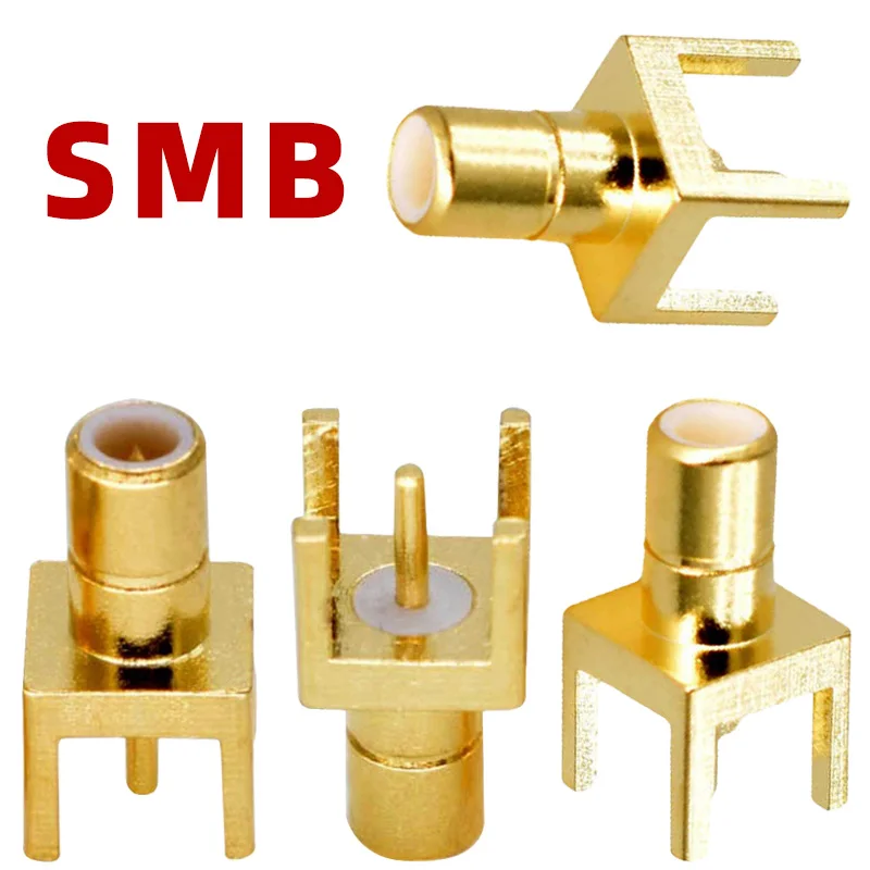 5/20/100 Piezas de Conector Macho SMB de Alta Calidad para Montaje en PCB, Dorado, Terminal Coaxial RF