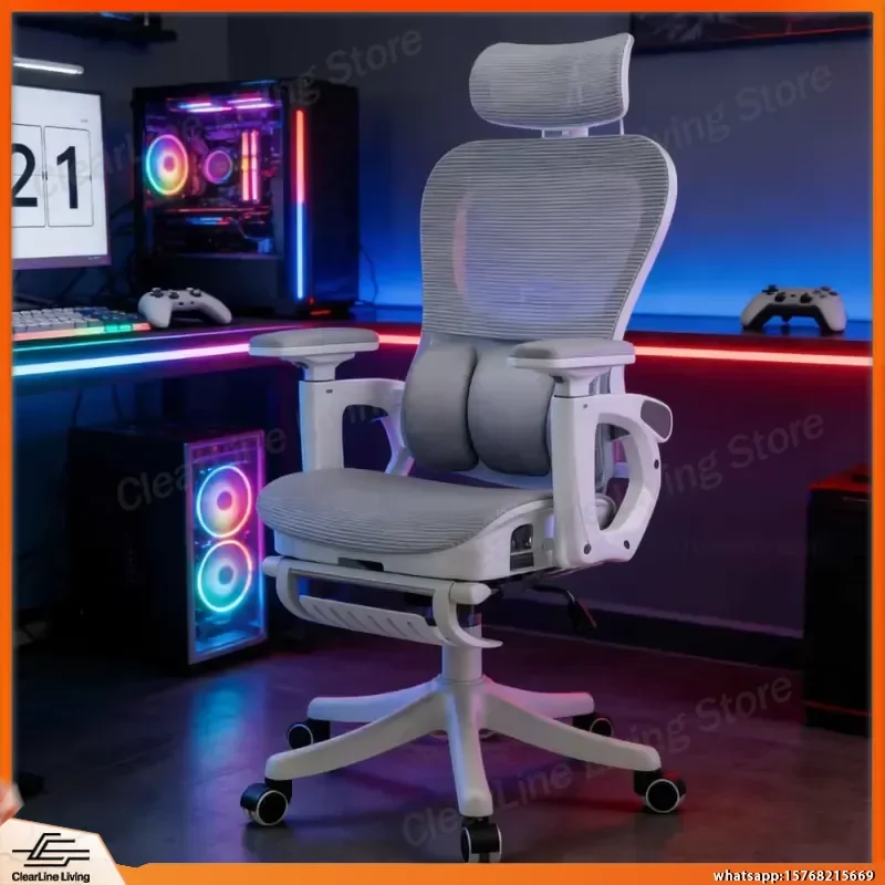 Ergonomic Gaming Chair with Lumbar Support Adjustable Height Reclining Backrest Footrest for PC Gamers Office Computer