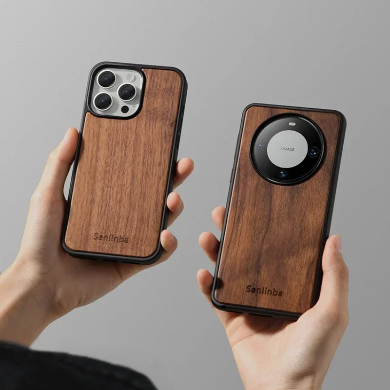 Walnut Wood Phone Case for Apple Protective Shell Storage Box Drop-proof Cover Luxurious Full-wrap Case Stylish Sleeve Sleek