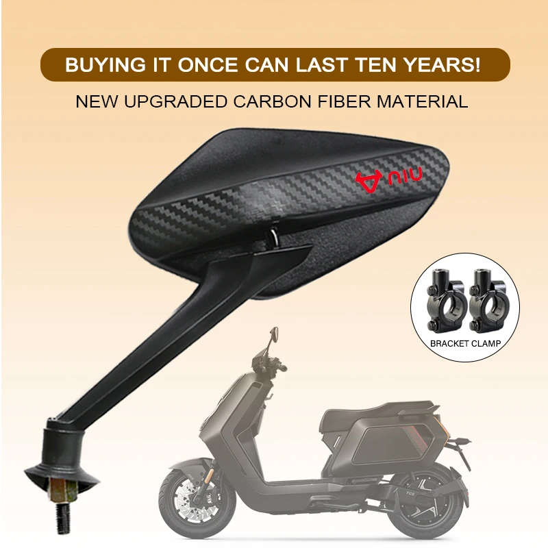 Espelho retrovisor lateral de fibra de carbono para motocicleta, 2 unidades/par, rotativo, 8mm, para niu kqi3 pro m1 n1s ngt n1 uqi nqi gt nxt rqi mqi