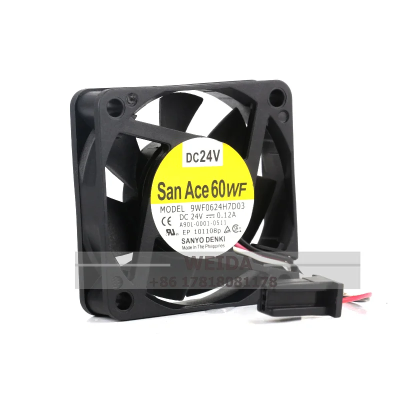 9WF0624H7D03 Wentylator obudowy do SANYO 60x60x15mm 6015 6800RPM DC24V 0.12A FANUC Odśrodkowy wentylator przemysłowy z podwójnym łożyskiem kulkowym
