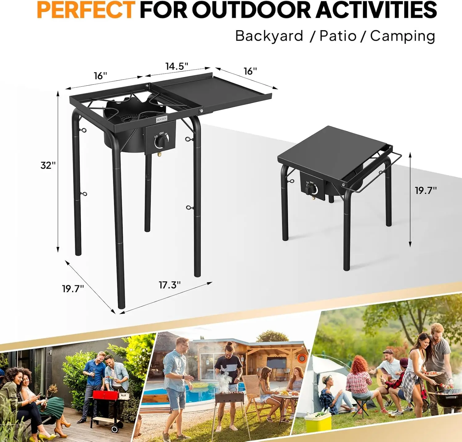 Single Burner Gas Stove with Side Shelf, 100,000BTU Portable Propane Stove with Removable Leg & Regulator for Camping Home
