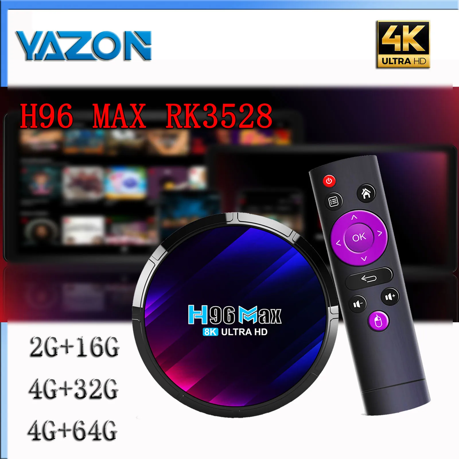 

H96 MAX RK3528 Android TV Box Android 13 Quad Core Support 4K Video Wifi6 BT5.0 4GB RAM 64GB ROM Media Player Set Top Box