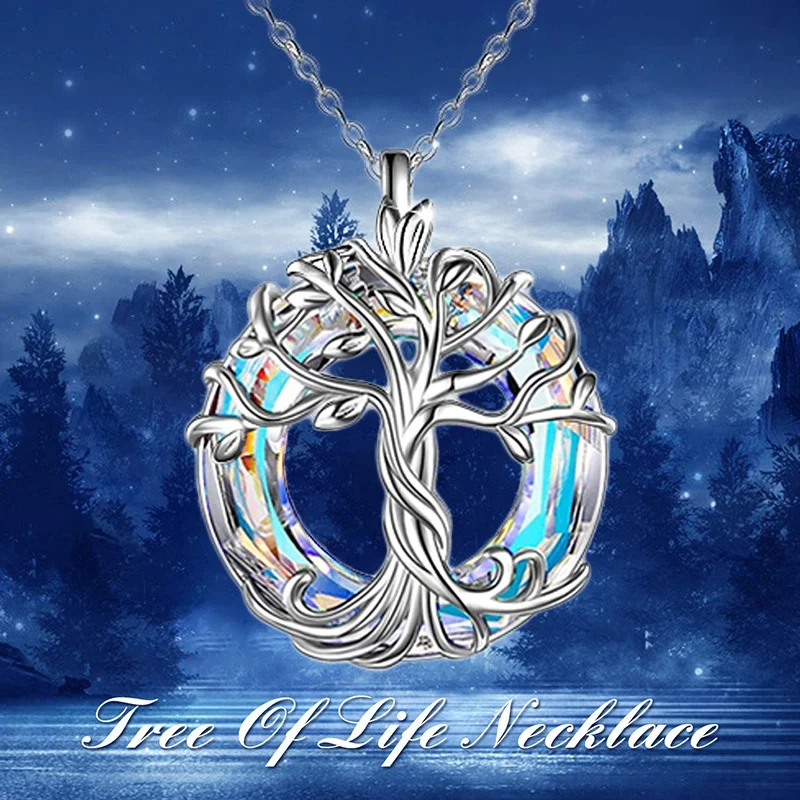 Celtic Tree of Life Necklace for Women Northern Lights Crystal Pendant Ladies Gift Girl Wife Birthday Collares Para Mujer